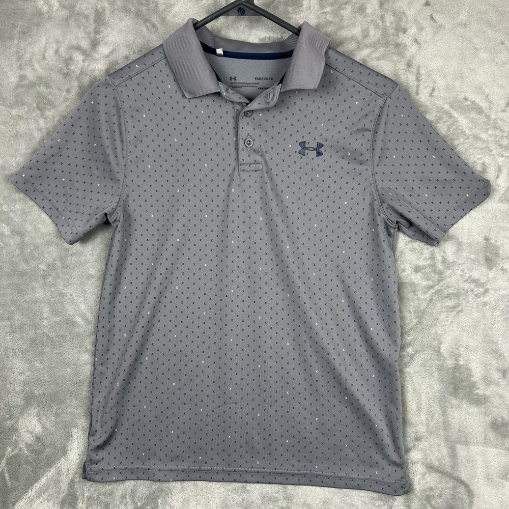 Under Armour Heat Gear Boys Polo Shirt Youth Large Loose Fit Gray Short Sleeve